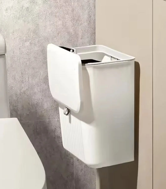 White Wall-Mounted Trash Bin Durable Plastic Space-Saving Kitchen Garbage Storage Multi-Functional Effortless Cleanup