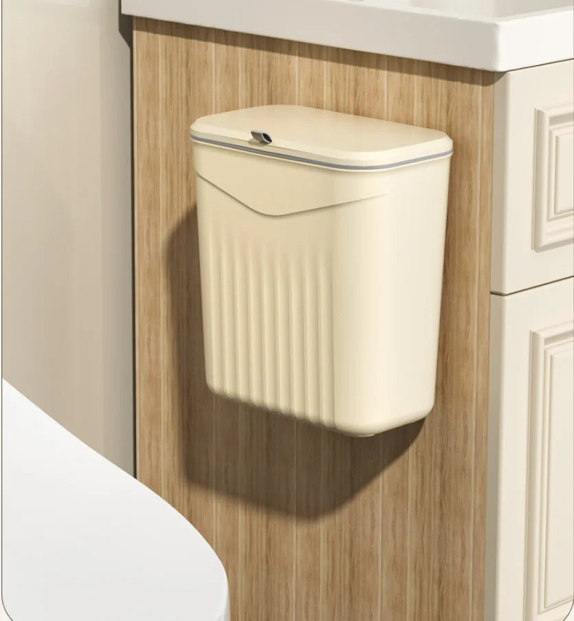 White Wall-Mounted Trash Bin Durable Plastic Space-Saving Kitchen Garbage Storage Multi-Functional Effortless Cleanup