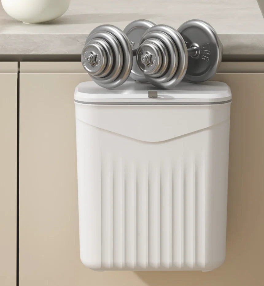 White Wall-Mounted Trash Bin Durable Plastic Space-Saving Kitchen Garbage Storage Multi-Functional Effortless Cleanup
