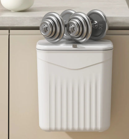 White Wall-Mounted Trash Bin Durable Plastic Space-Saving Kitchen Garbage Storage Multi-Functional Effortless Cleanup
