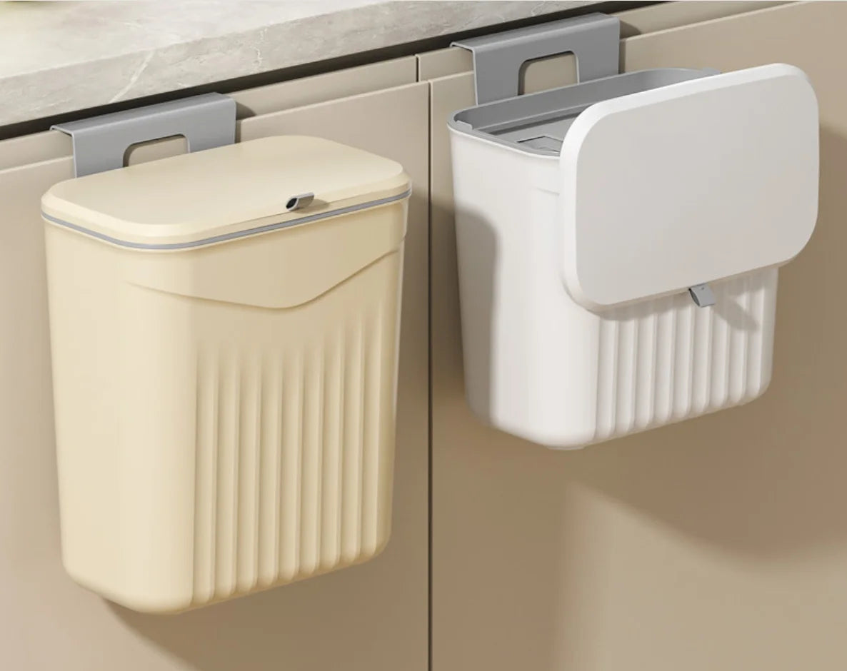 White Wall-Mounted Trash Bin Durable Plastic Space-Saving Kitchen Garbage Storage Multi-Functional Effortless Cleanup