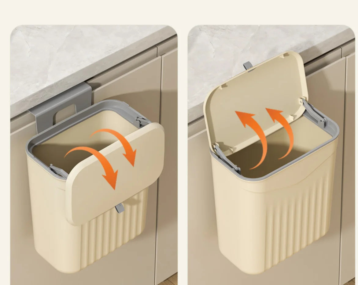 White Wall-Mounted Trash Bin Durable Plastic Space-Saving Kitchen Garbage Storage Multi-Functional Effortless Cleanup