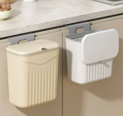 White Wall-Mounted Trash Bin Durable Plastic Space-Saving Kitchen Garbage Storage Multi-Functional Effortless Cleanup